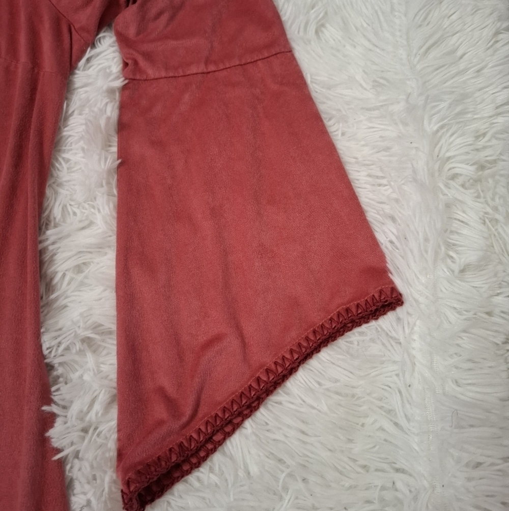 Soft Surroundings Pink Faux Suede Tunic Top Boho Bell Sleeve Pullover Women’s M - Picture 5 of 8